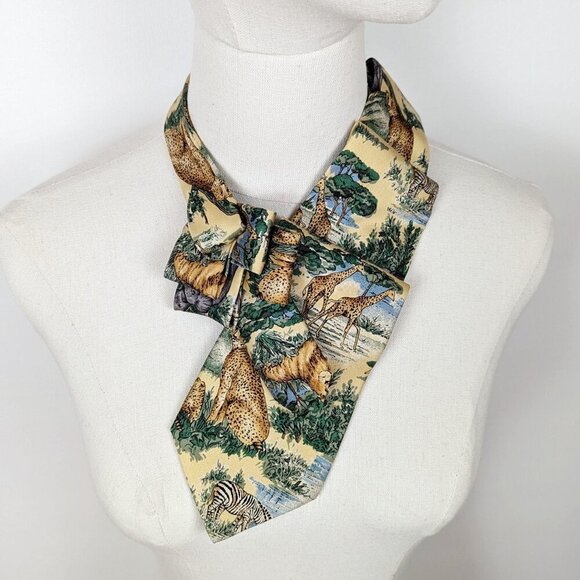 Yellow Safari Ascot -  Jungle Animal Silk Scarf - Unique Scarf - Picture 7 of 7